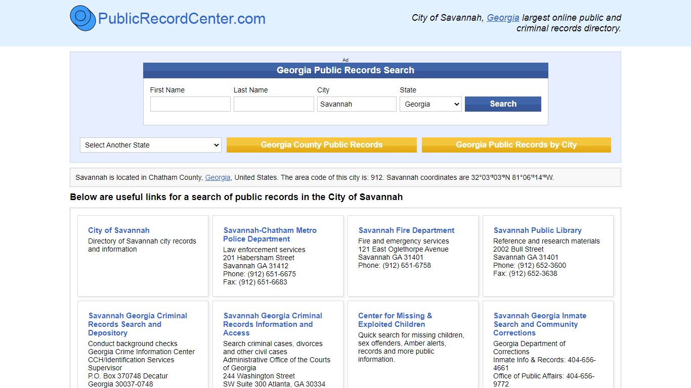 Savannah, Georgia Public Records and Criminal Background Check